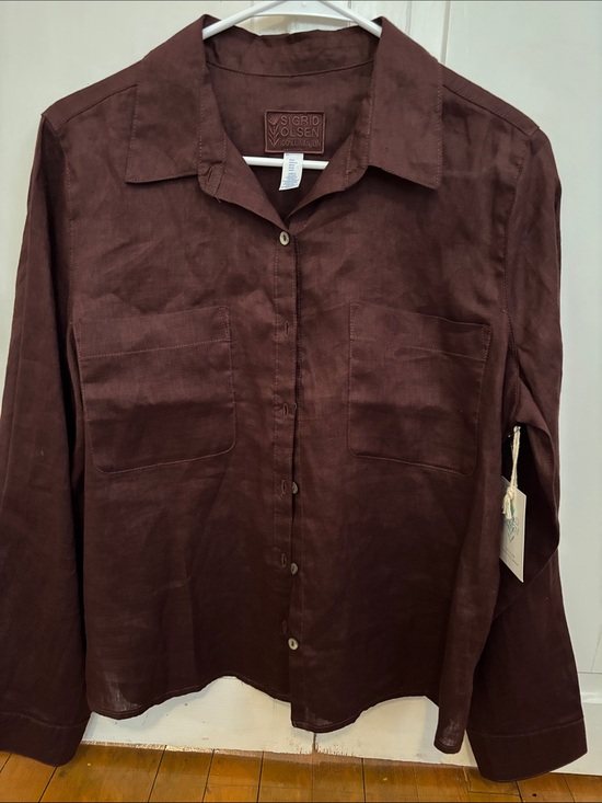 Sigrid Olsen Tops - Sigrid Olsen Deep Burgundy Long-Sleeve Button Shirt